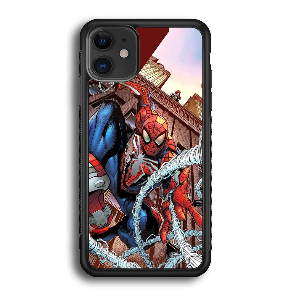 Spiderman Rooftop Photo iPhone 11 Case-Rubber Black (2D Case)-Oxvistore