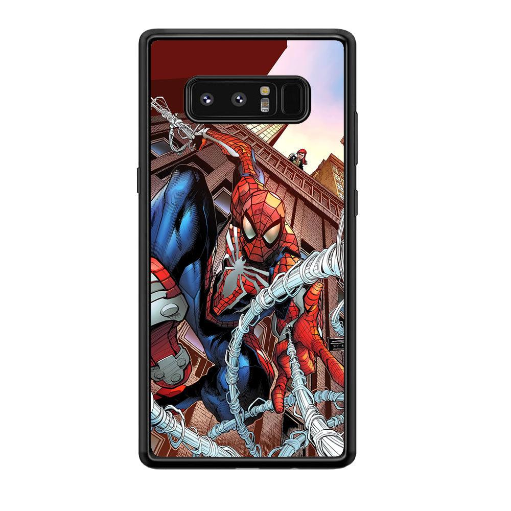 Spiderman Rooftop Photo Samsung Galaxy Note 8 Case-Rubber Black (2D Case)-Oxvistore