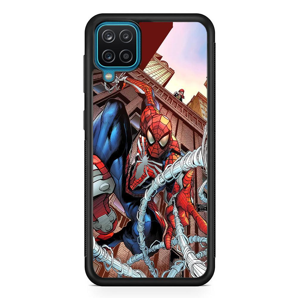 Spiderman Rooftop Photo Samsung Galaxy A12 Case-Rubber Black (2D Case)-Oxvistore