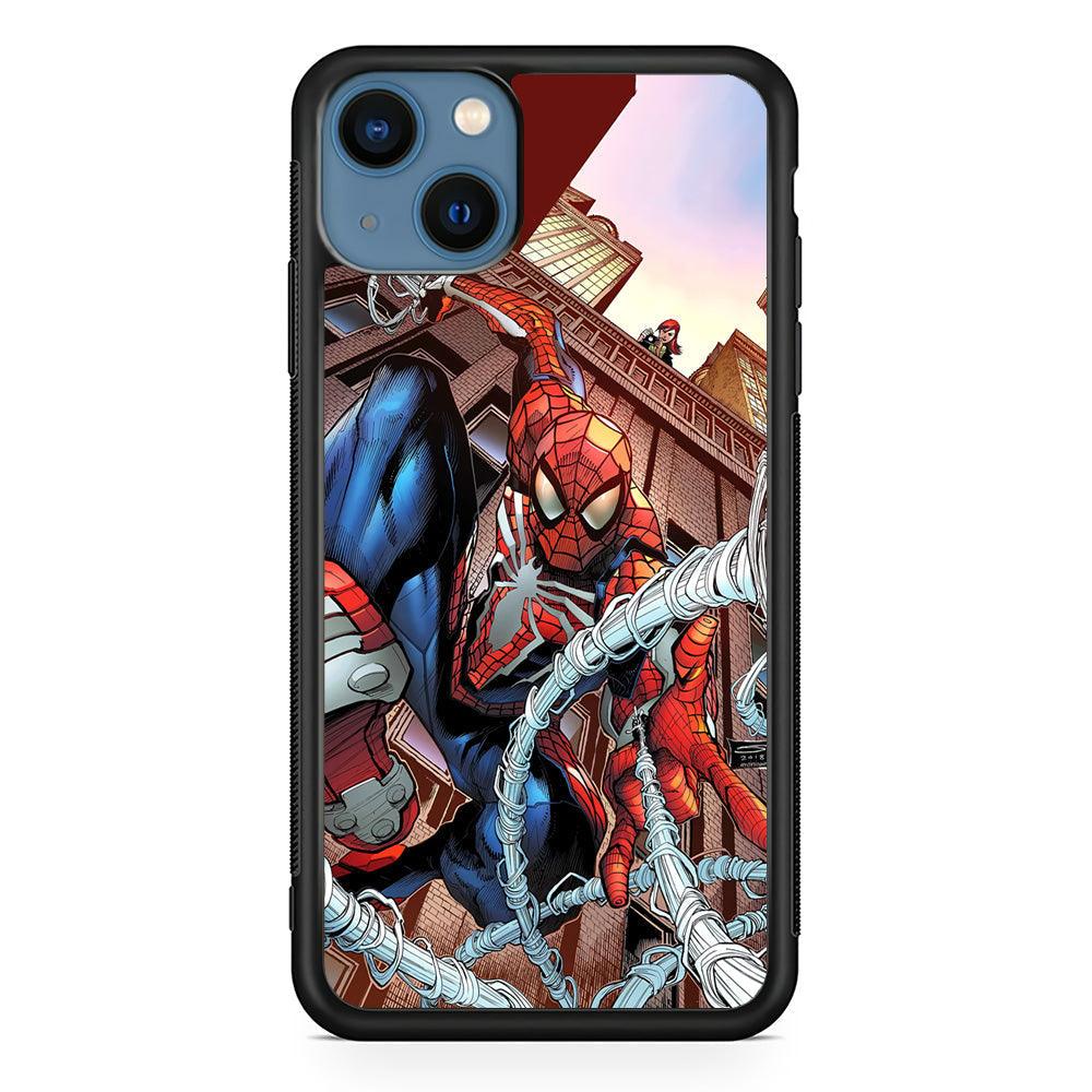 Spiderman Rooftop Photo iPhone 14 Plus Case-Rubber Black (2D Case)-Oxvistore