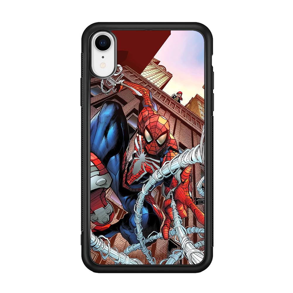 Spiderman Rooftop Photo iPhone XR Case-Rubber Black (2D Case)-Oxvistore
