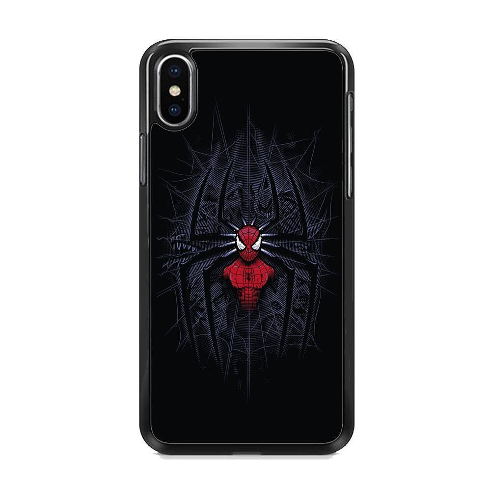 Spiderman Black Logo On The Net iPhone XS Case-Rubber Black (2D Case)-Oxvistore