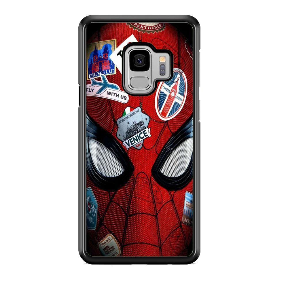 Spiderman Head Full Stickers Samsung Galaxy S9 Case-Rubber Black (2D Case)-Oxvistore