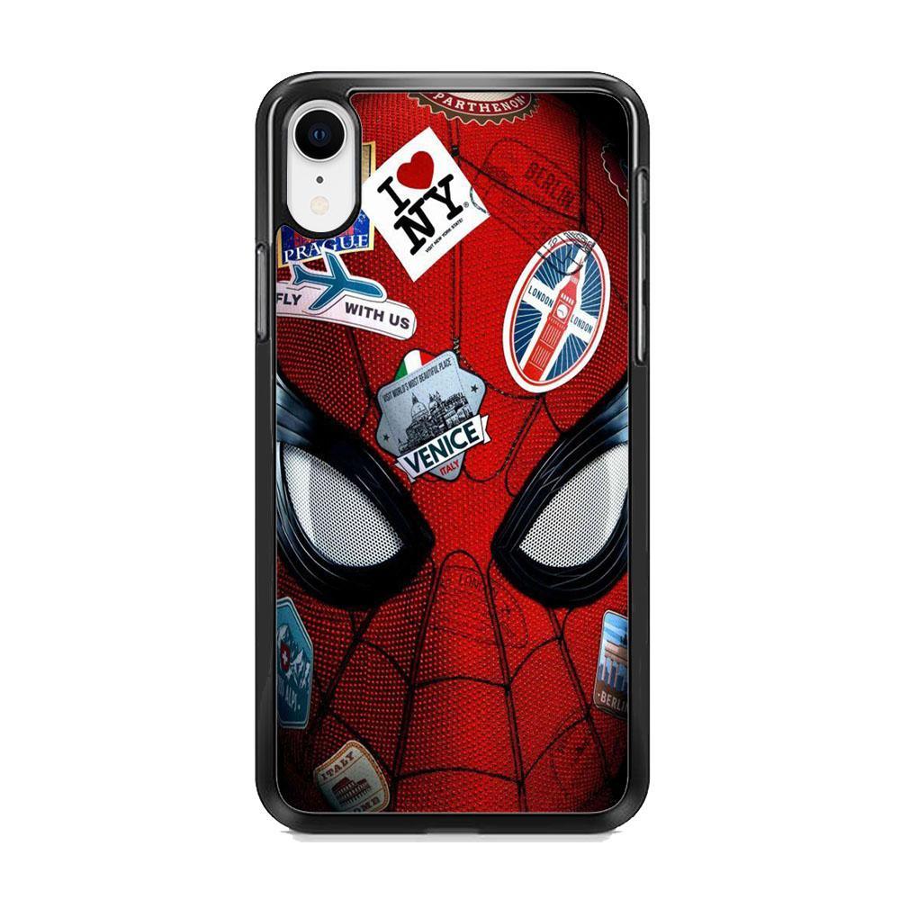 Spiderman Head Full Stickers iPhone XR Case-Rubber Black (2D Case)-Oxvistore
