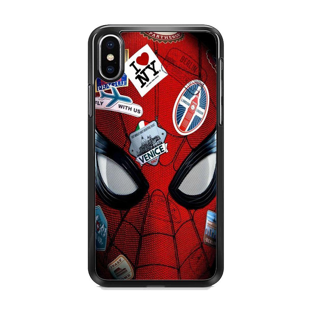 Spiderman Head Full Stickers iPhone XS Case-Rubber Black (2D Case)-Oxvistore