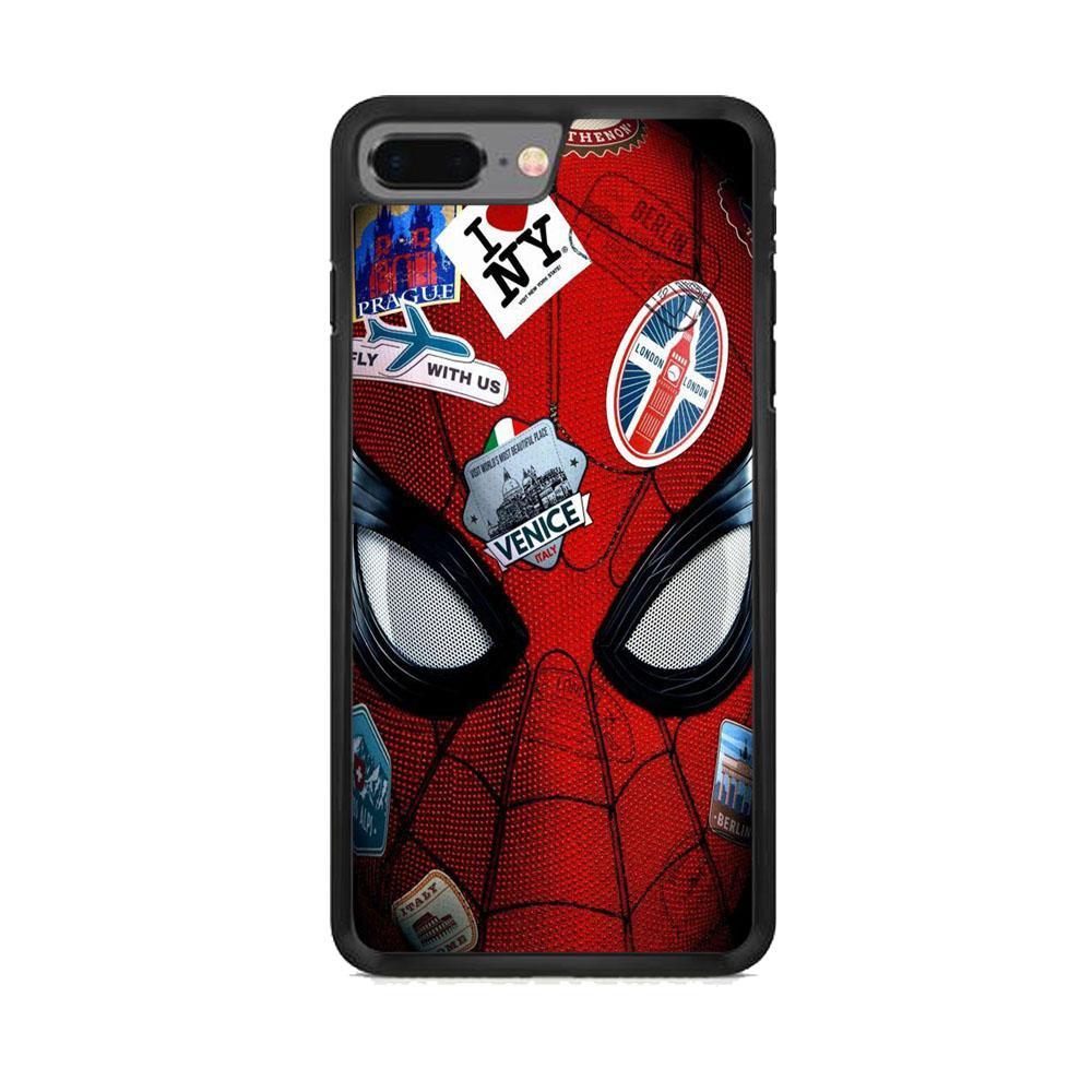 Spiderman Head Full Stickers iPhone 8 Plus Case-Rubber Black (2D Case)-Oxvistore