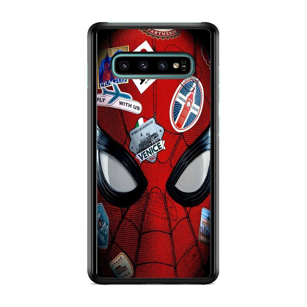 Spiderman Head Full Stickers Samsung Galaxy S10 Case-Rubber Black (2D Case)-Oxvistore