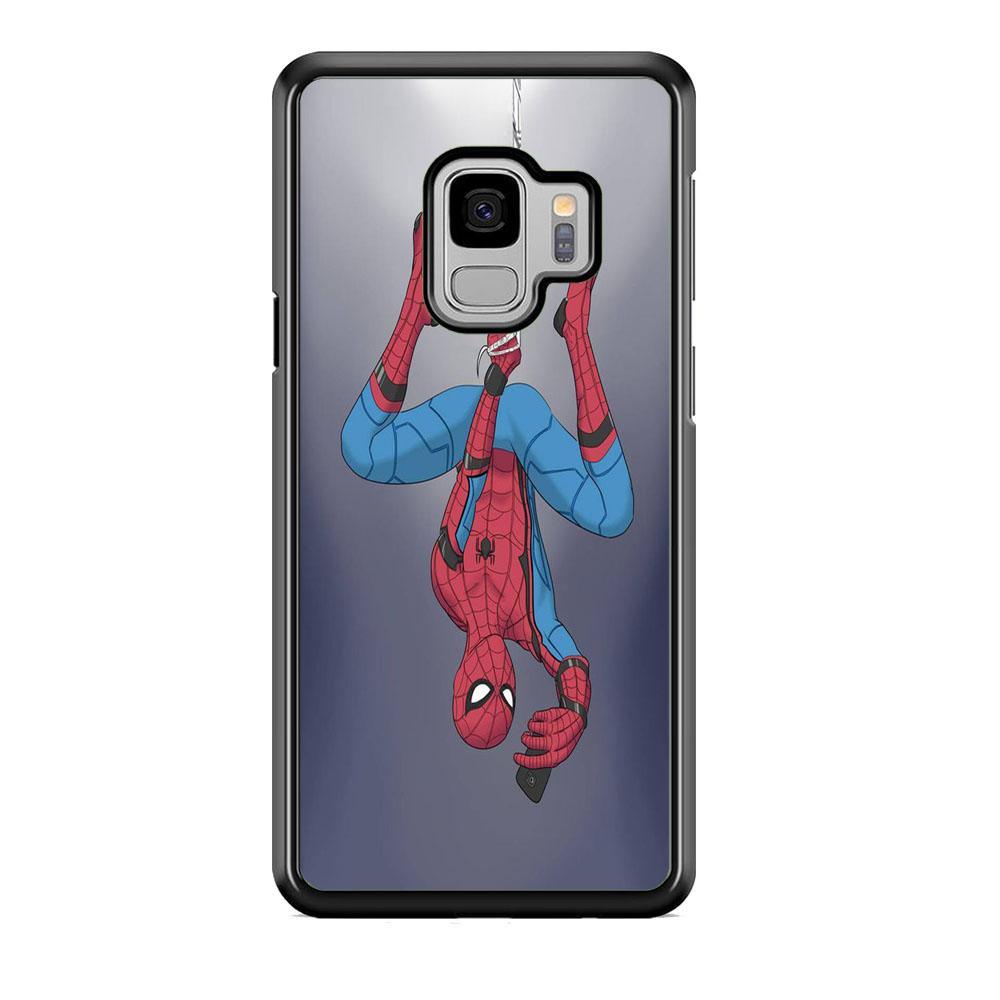 Spiderman Selfie While Hanging Samsung Galaxy S9 Case-Rubber Black (2D Case)-Oxvistore