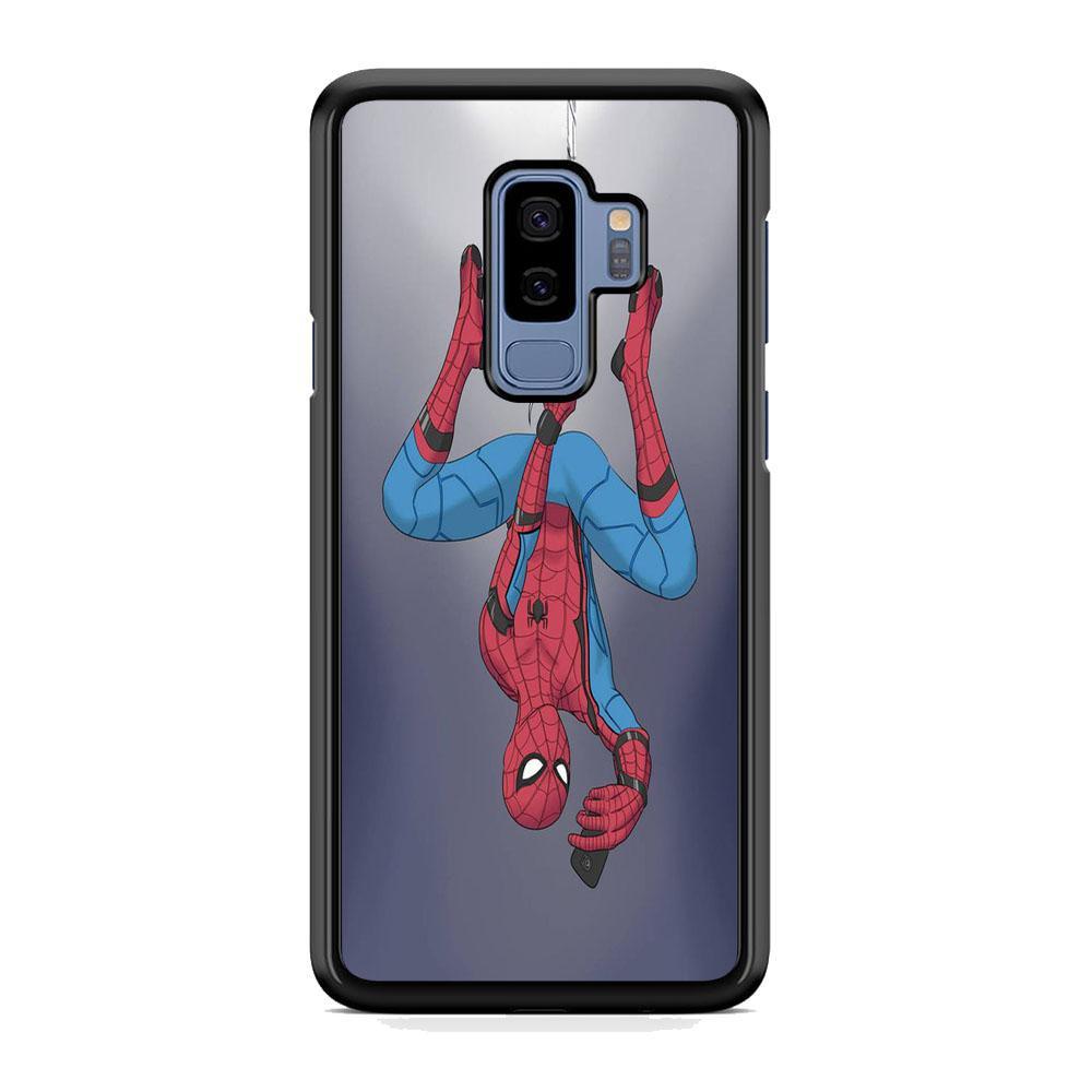 Spiderman Selfie While Hanging Samsung Galaxy S9 Plus Case-Rubber Black (2D Case)-Oxvistore