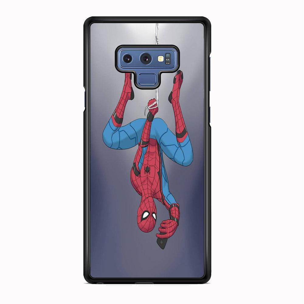 Spiderman Selfie While Hanging Samsung Galaxy Note 9 Case-Rubber Black (2D Case)-Oxvistore