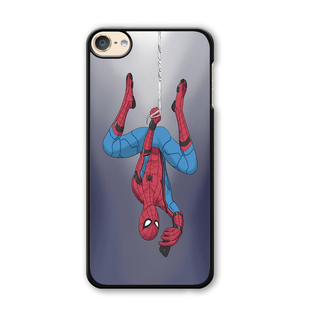 Spiderman Selfie While Hanging iPod Touch 6 Case-Plastic Black (2D Case)-Oxvistore