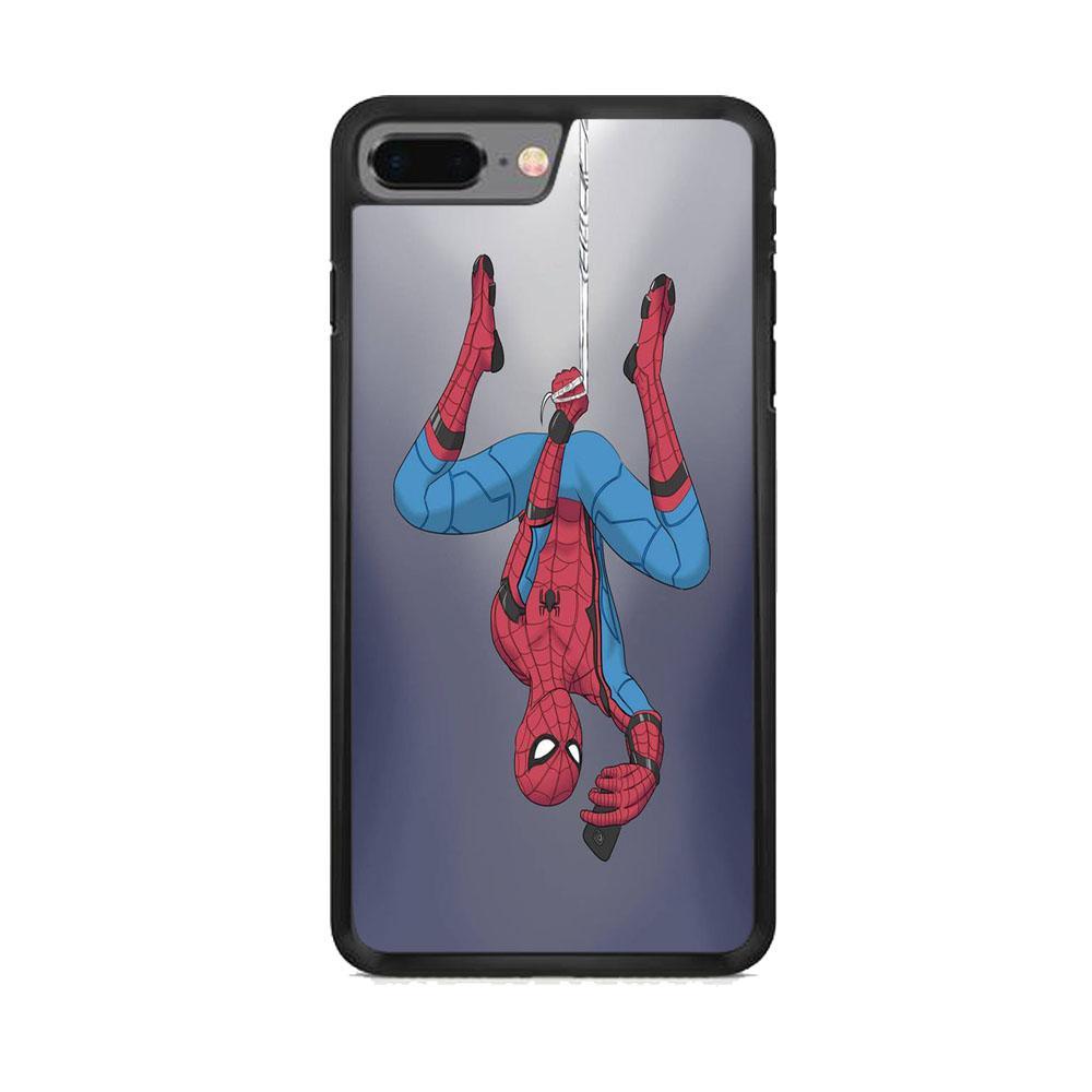 Spiderman Selfie While Hanging iPhone 8 Plus Case-Rubber Black (2D Case)-Oxvistore
