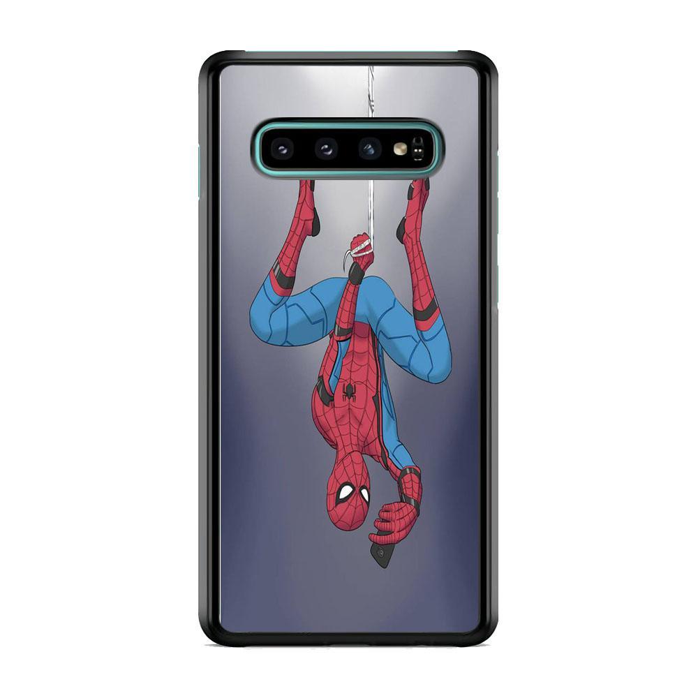 Spiderman Selfie While Hanging Samsung Galaxy S10 Plus Case-Rubber Black (2D Case)-Oxvistore
