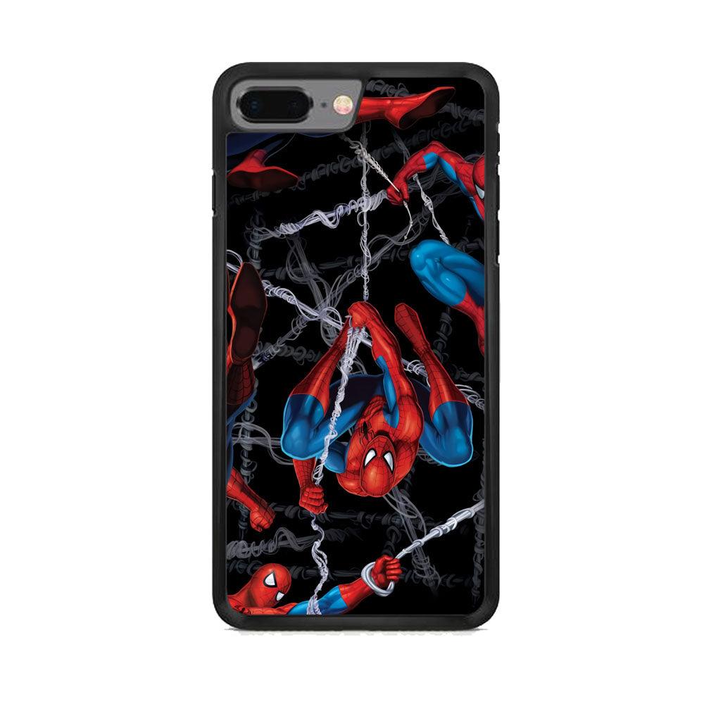 Spiderman Swinging in The Dark iPhone 7 Plus Case-Rubber White (2D Case)-Oxvistore