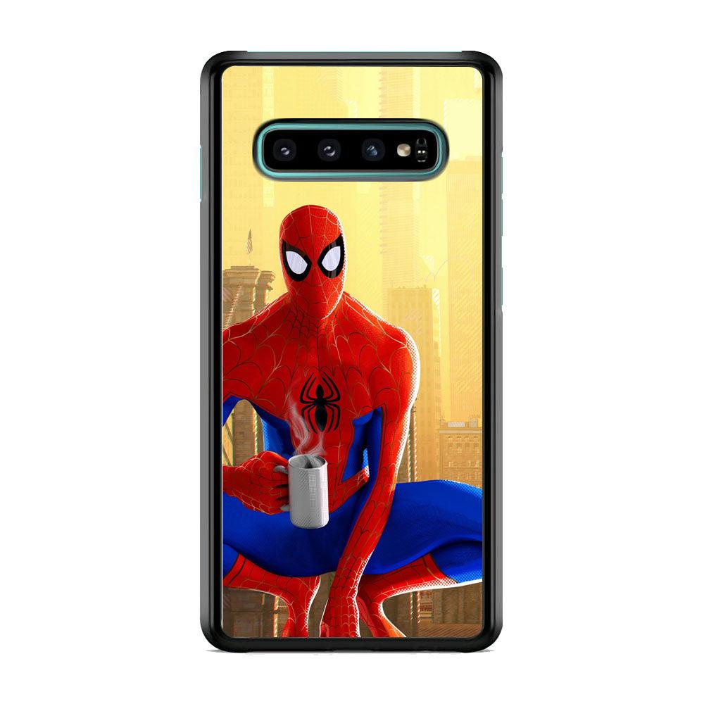 Spiderman and Morning Habbit Samsung Galaxy S10 Plus Case-Rubber Black (2D Case)-Oxvistore