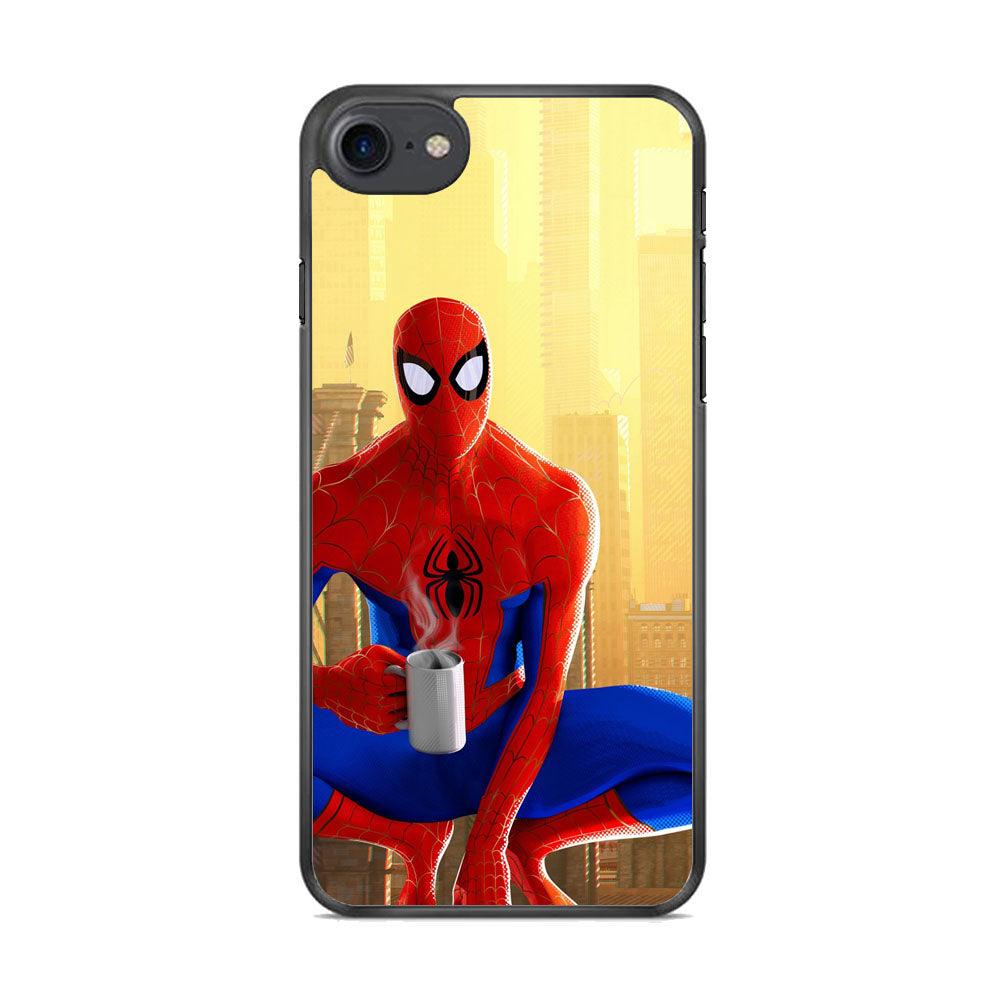 Spiderman and Morning Habbit iPhone 8 Case-Rubber Black (2D Case)-Oxvistore