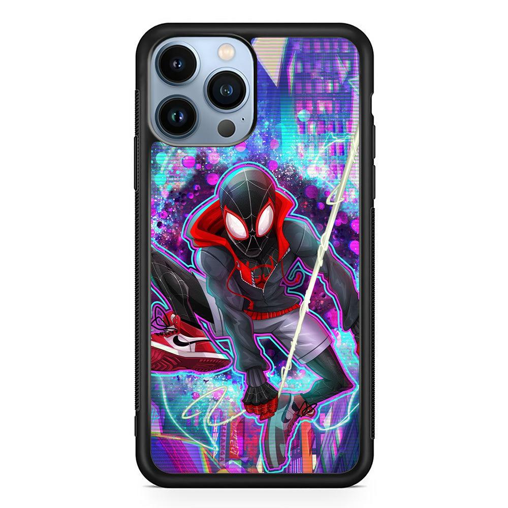 Spiderman in Spider Verse iPhone 14 Pro Max Case-Rubber White (2D Case)-Oxvistore