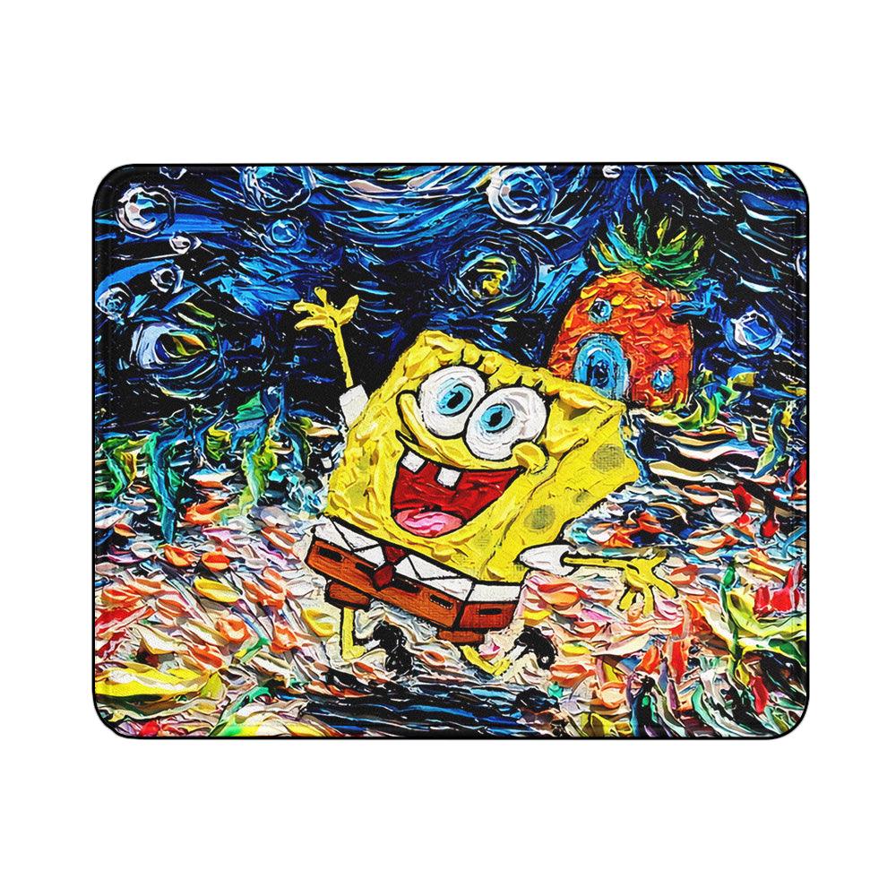 Spongebob Starry Night Painting Mouse Pads | Custom Mouse Pad with Non-Slip Rubber Base