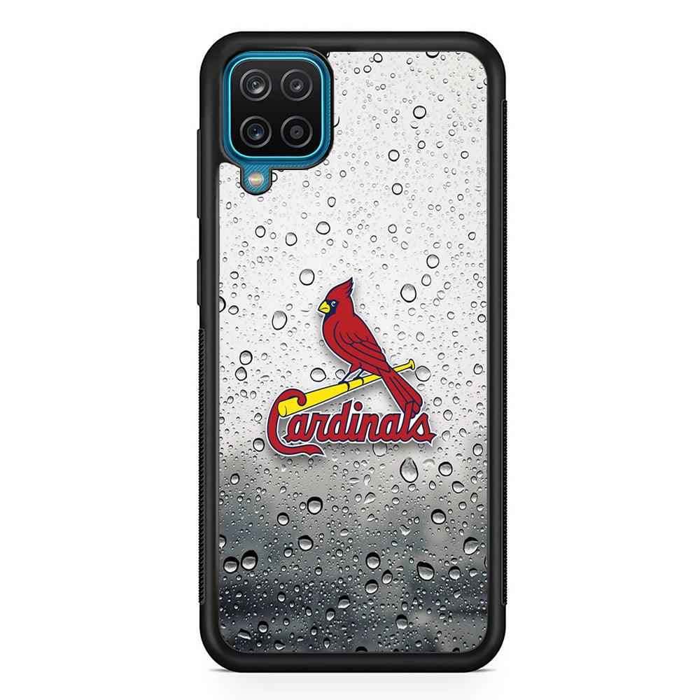 St Louis Cardinals Sticker on Rainy Day Samsung Galaxy A12 Case-Rubber Black (2D Case)-Oxvistore