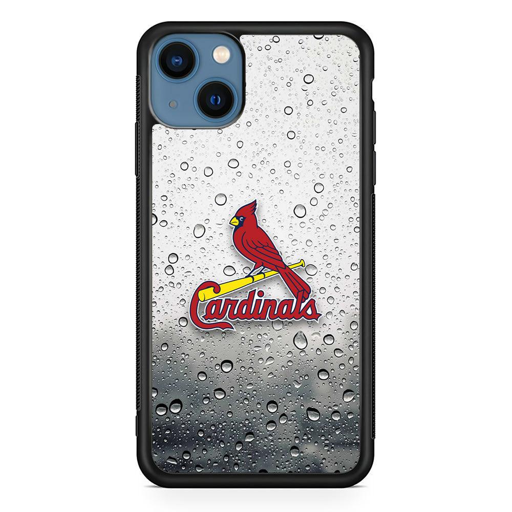 St Louis Cardinals Sticker on Rainy Day iPhone 14 Case-Rubber Black (2D Case)-Oxvistore