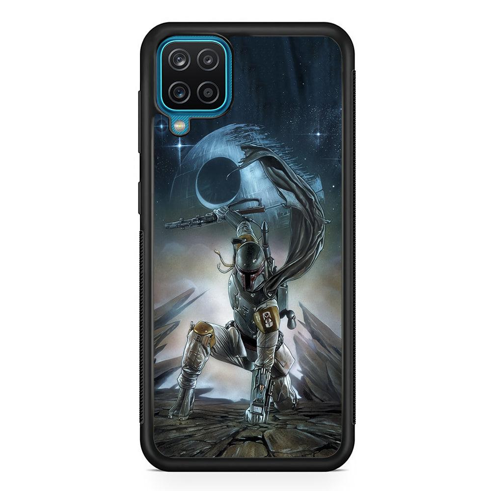 Star Wars Fett in Action Samsung Galaxy A12 Case-Rubber Black (2D Case)-Oxvistore