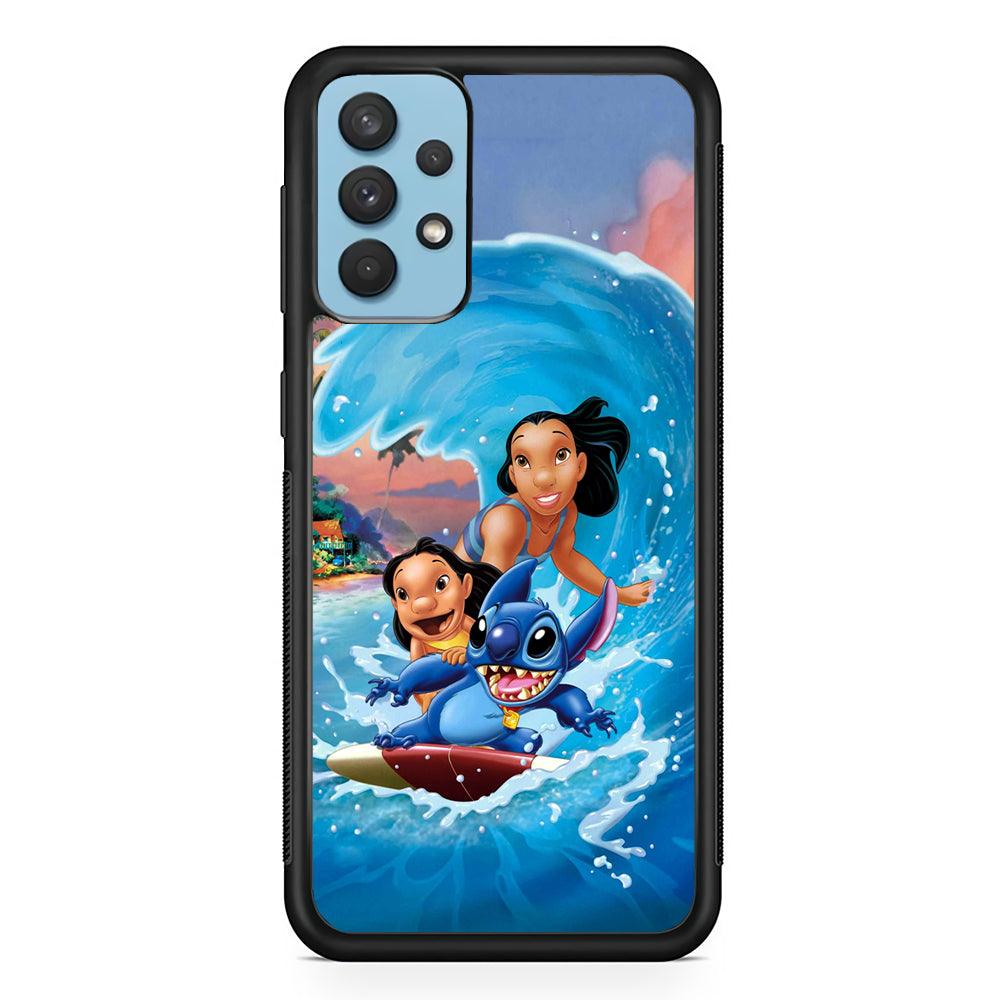Stitch Great Wave from The Sea Samsung Galaxy A32 Case-Rubber Black (2D Case)-Oxvistore