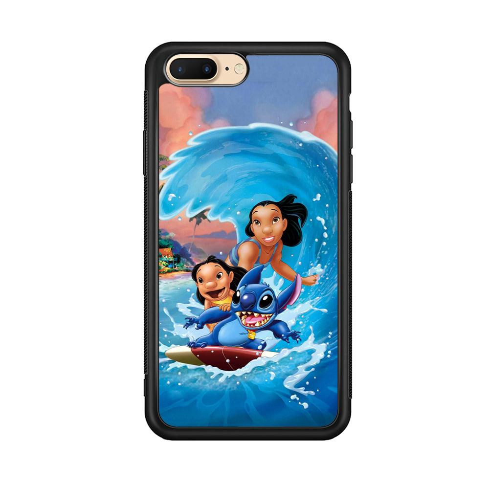 Stitch Great Wave from The Sea iPhone 8 Plus Case-Rubber Black (2D Case)-Oxvistore