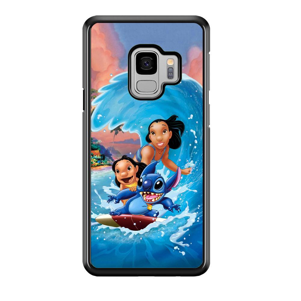 Stitch Great Wave from The Sea Samsung Galaxy S9 Case-Rubber Black (2D Case)-Oxvistore