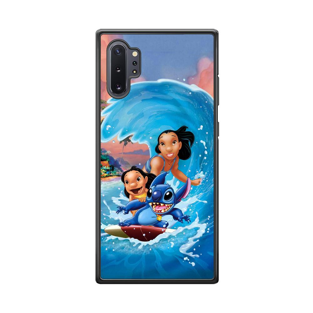 Stitch Great Wave from The Sea Samsung Galaxy Note 10 Plus Case-Rubber Black (2D Case)-Oxvistore