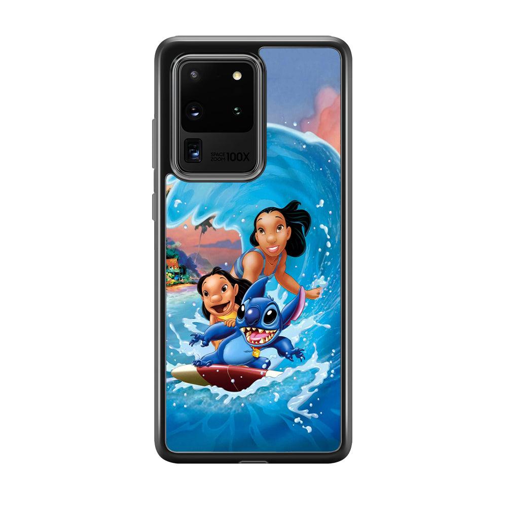 Stitch Great Wave from The Sea Samsung Galaxy S20 Ultra Case-Rubber Black (2D Case)-Oxvistore
