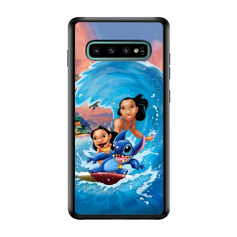 Stitch Great Wave from The Sea Samsung Galaxy S10 Case-Rubber Black (2D Case)-Oxvistore