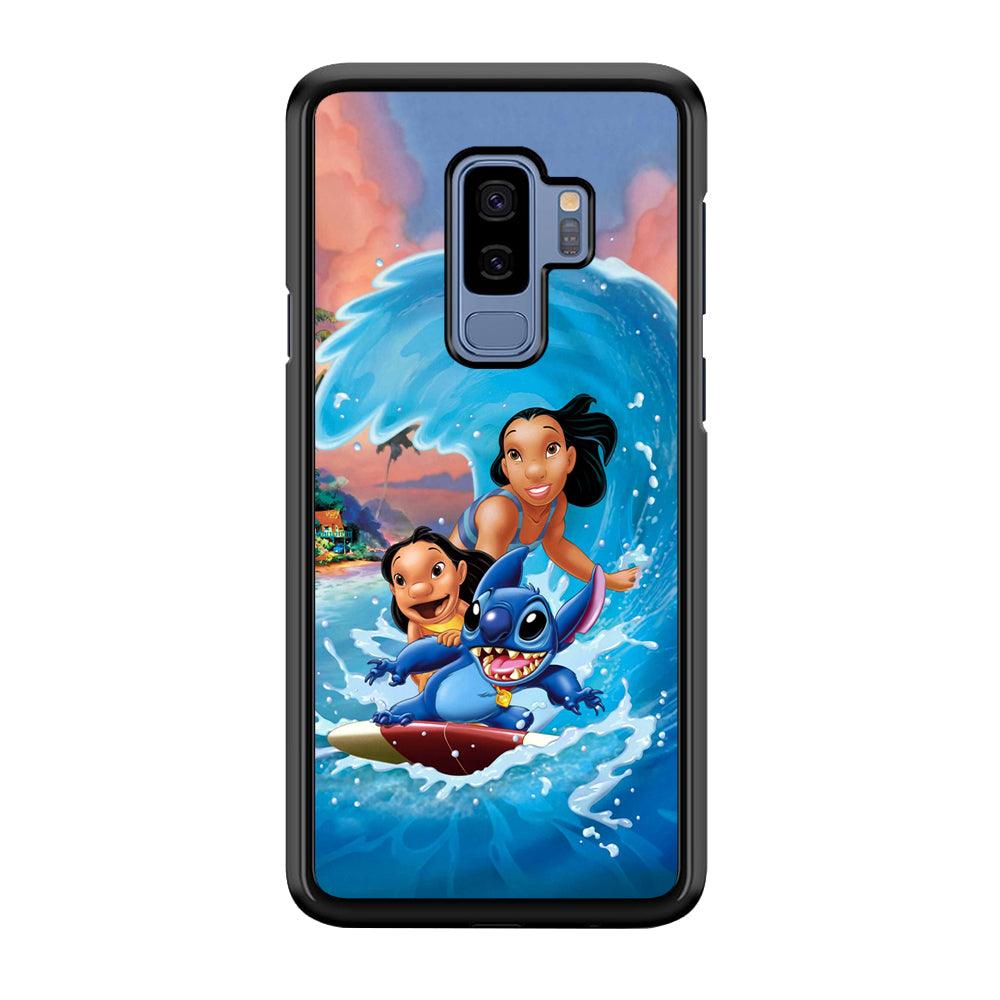 Stitch Great Wave from The Sea Samsung Galaxy S9 Plus Case-Rubber Black (2D Case)-Oxvistore