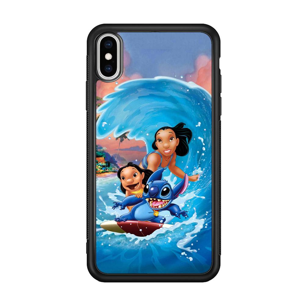 Stitch Great Wave from The Sea iPhone XS Case-Rubber Black (2D Case)-Oxvistore