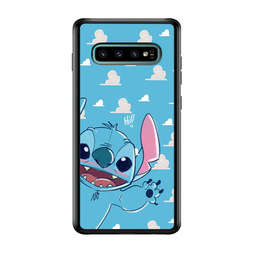 Stitch Say Hii on Me Samsung Galaxy S10 Plus Case-Rubber Black (2D Case)-Oxvistore