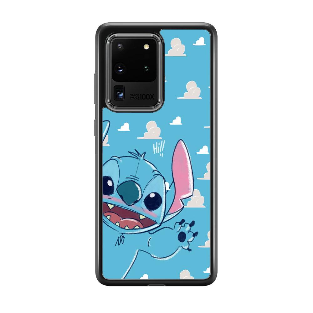 Stitch Say Hii on Me Samsung Galaxy S20 Ultra Case-Rubber Black (2D Case)-Oxvistore