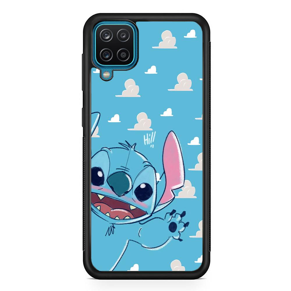 Stitch Say Hii on Me Samsung Galaxy A12 Case-Rubber Black (2D Case)-Oxvistore