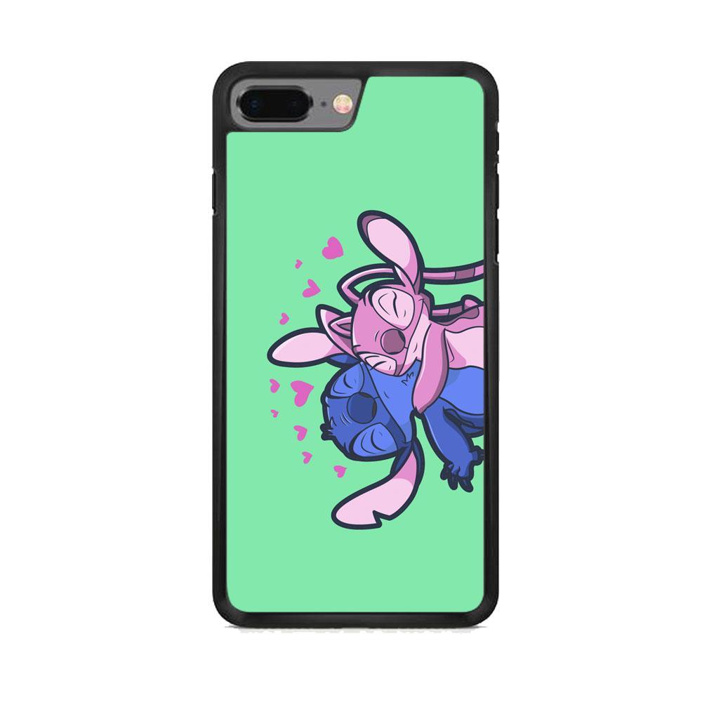 Stitch And Angel Huge Green Wallpaper iPhone 7 Plus Case-Rubber Black (2D Case)-Oxvistore
