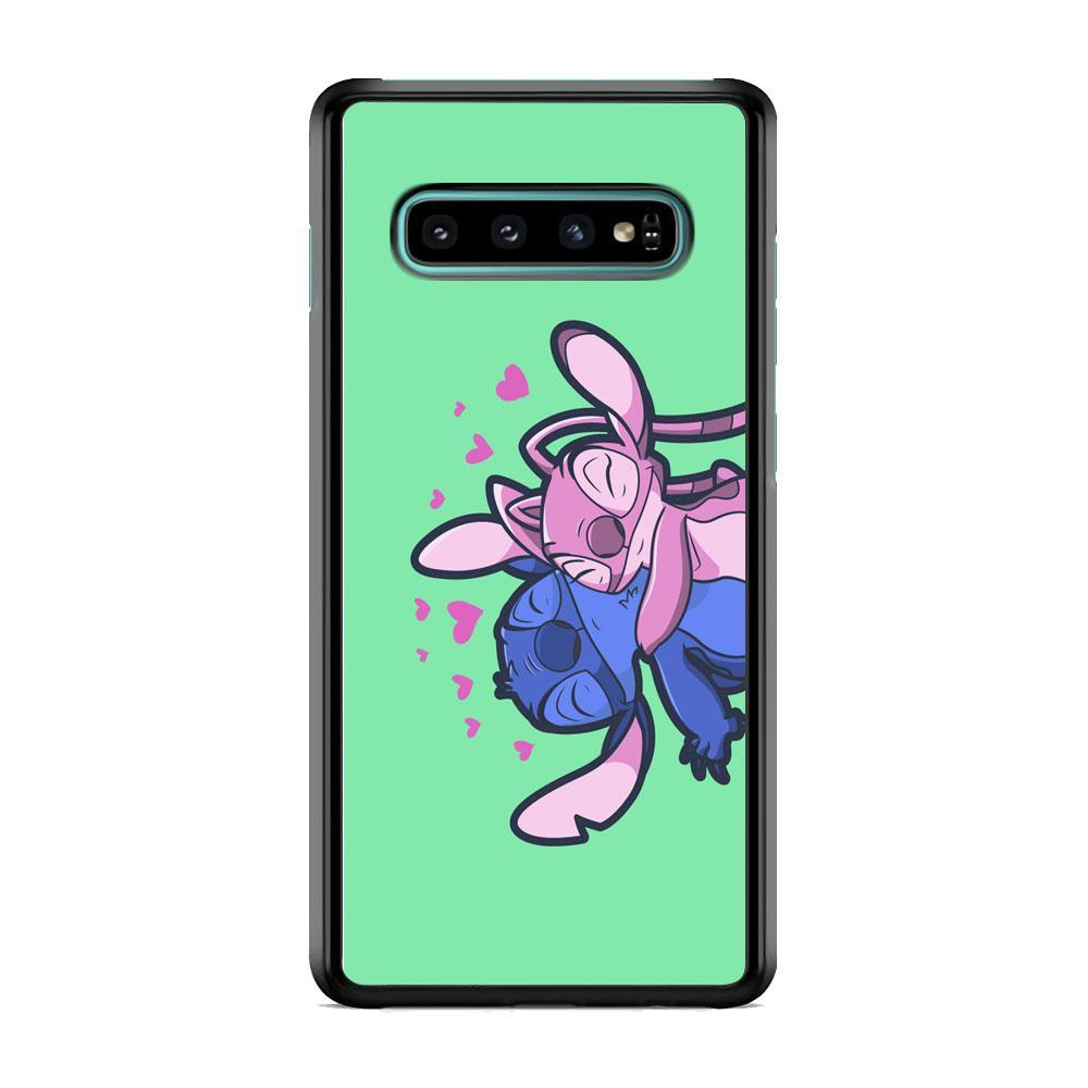 Stitch And Angel Huge Green Wallpaper Samsung Galaxy S10 Case-Rubber Black (2D Case)-Oxvistore