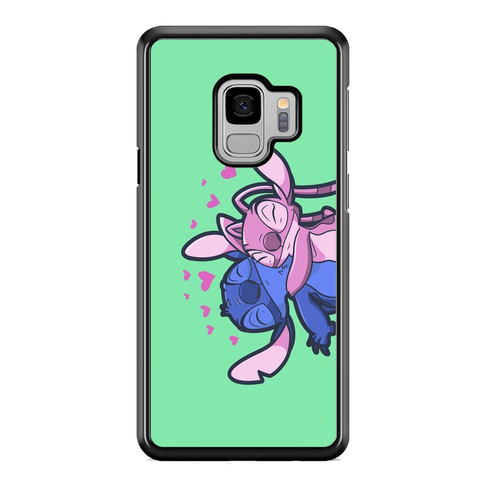 Stitch And Angel Huge Green Wallpaper Samsung Galaxy S9 Case-Rubber Black (2D Case)-Oxvistore