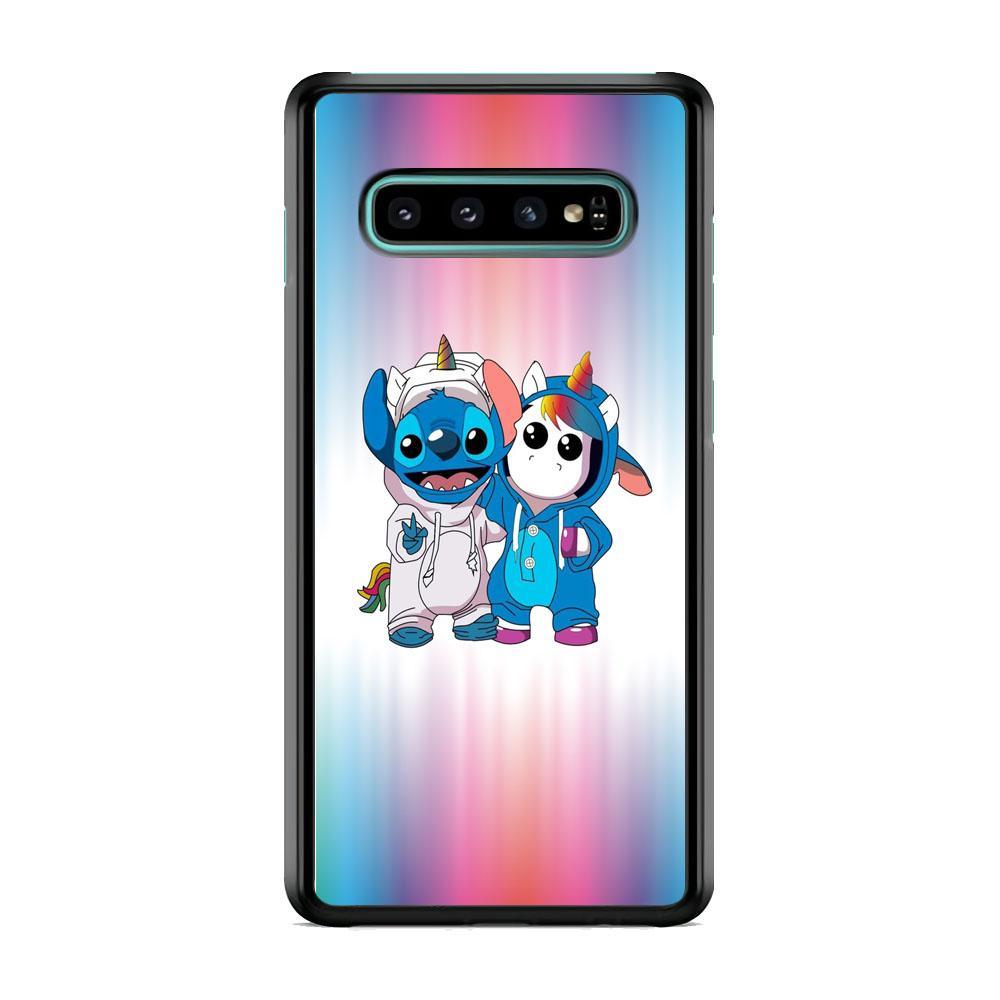 Stitch And Unicornio Soft Colour Gradation Samsung Galaxy S10 Plus Case-Rubber Black (2D Case)-Oxvistore