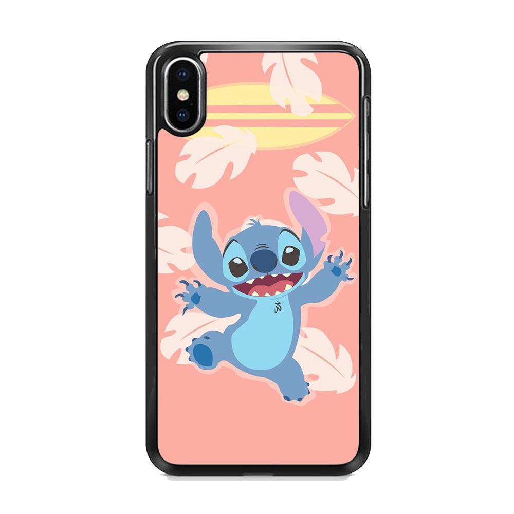 Stitch With Surfing Board iPhone XS Case-Rubber Black (2D Case)-Oxvistore
