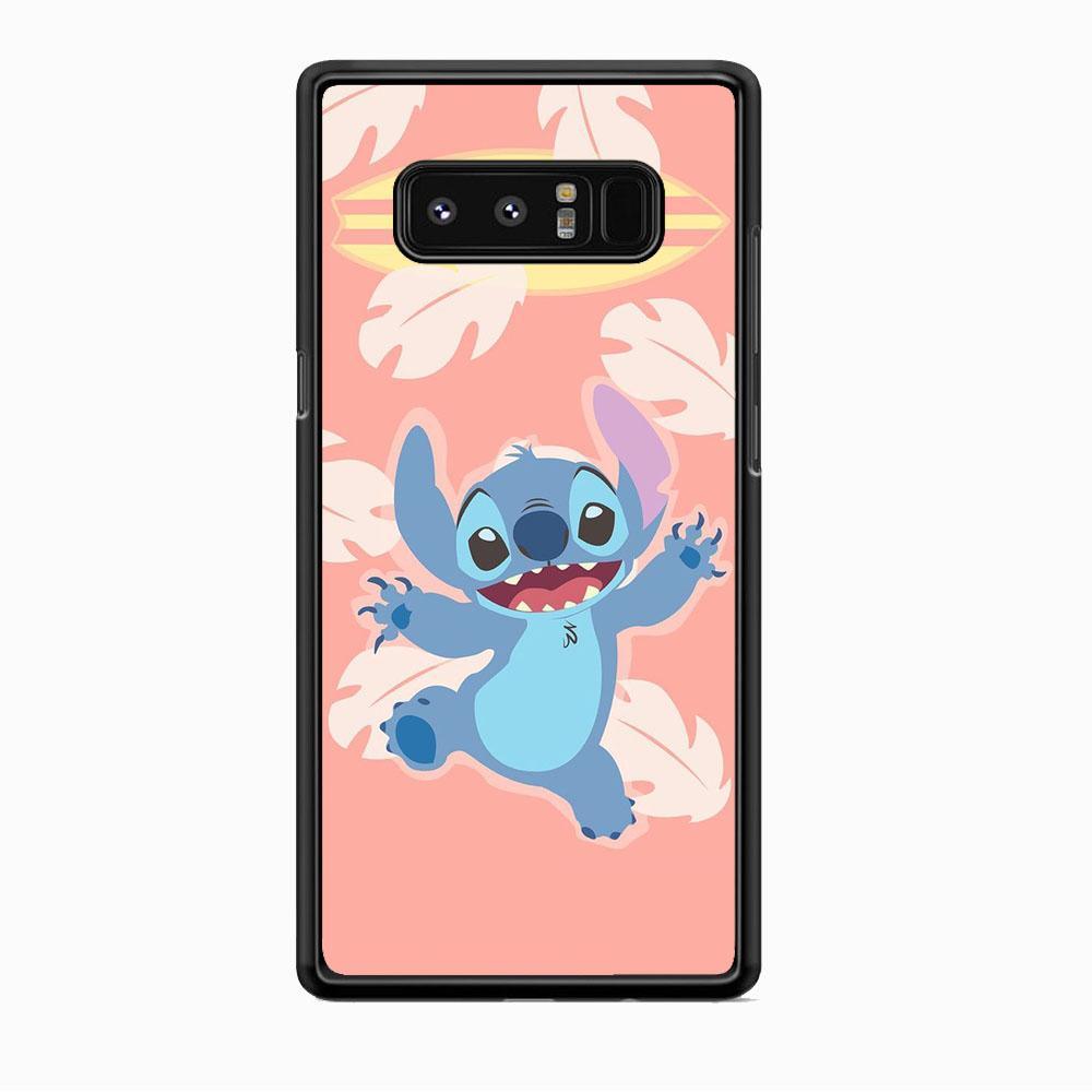 Stitch With Surfing Board Samsung Galaxy Note 8 Case-Rubber Black (2D Case)-Oxvistore