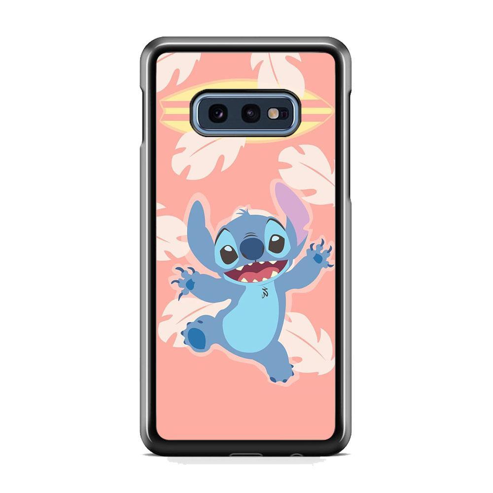 Stitch With Surfing Board Samsung Galaxy S10E Case-Rubber Black (2D Case)-Oxvistore