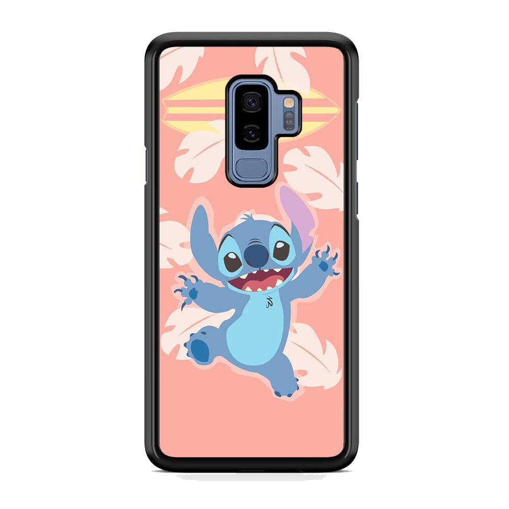 Stitch With Surfing Board Samsung Galaxy S9 Plus Case-Rubber Black (2D Case)-Oxvistore
