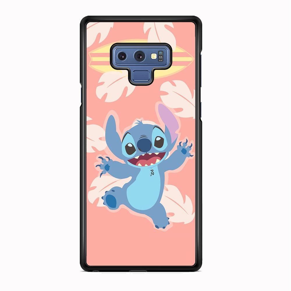 Stitch With Surfing Board Samsung Galaxy Note 9 Case-Rubber Black (2D Case)-Oxvistore