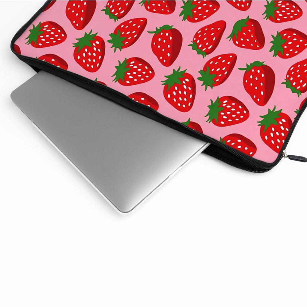 Strawberries Pattern Pink Laptop Sleeve Protective Cover-Oxvistore