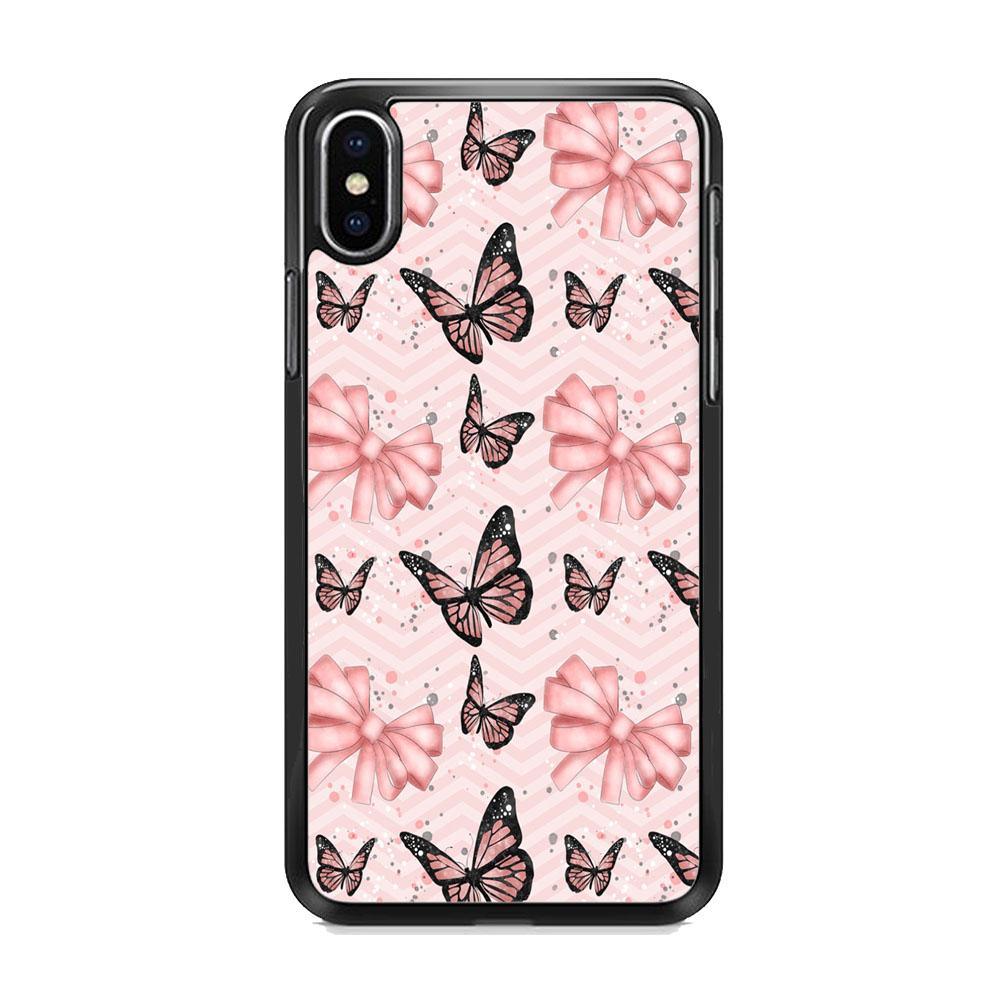 Strip Beauty Butterfly iPhone X Case-Rubber Black (2D Case)-Oxvistore
