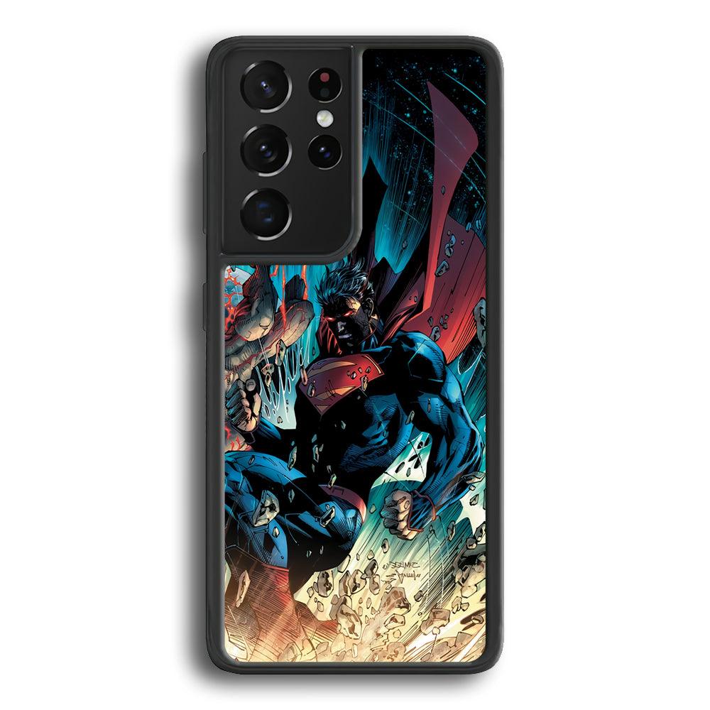 Superman Kick The Enemy Samsung Galaxy S21 Ultra Case-Rubber Black (2D Case)-Oxvistore