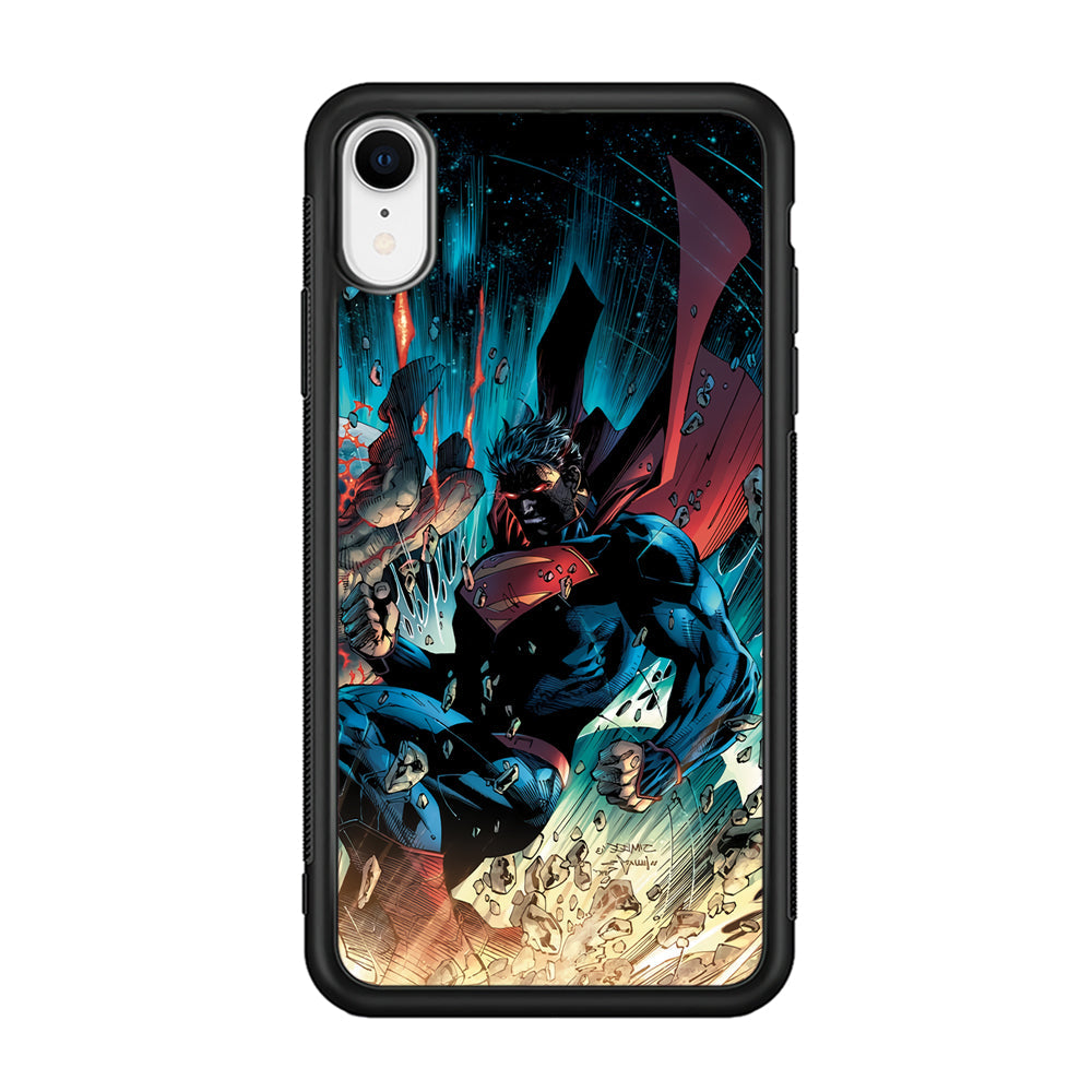 Superman Kick The Enemy iPhone XR Case-Rubber Black (2D Case)-Oxvistore