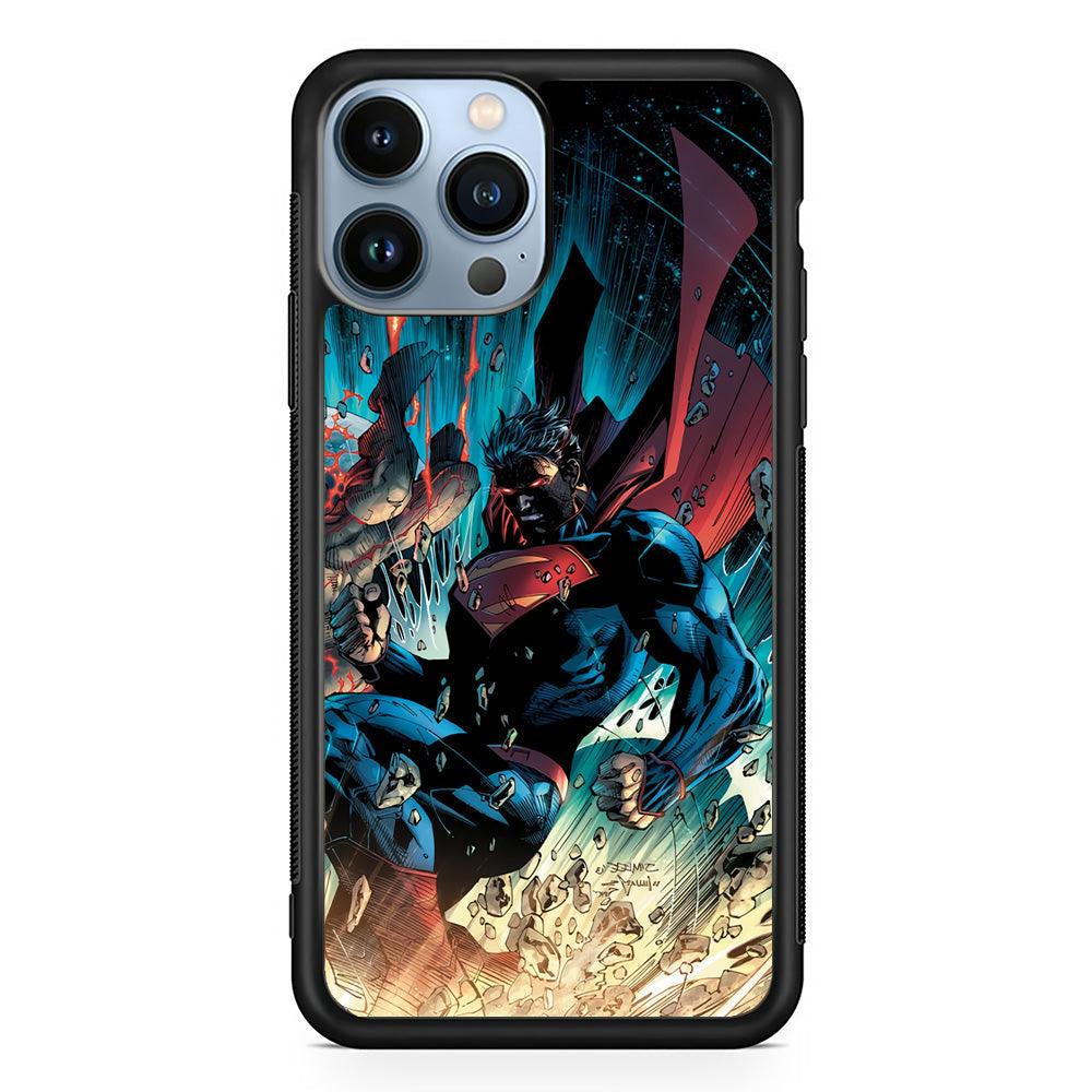Superman Kick The Enemy iPhone 15 Pro Max Case-Rubber Black (2D Case)-Oxvistore